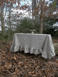 Ruffled Linen Tablecloth - Handmade Ruffled Tablecloth - Natural Linen Tablecloth -70x70 Table Cloth - French Prairie Tablecloth 70" Square