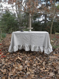 Ruffled Linen Tablecloth - Handmade Ruffled Tablecloth - Natural Linen Tablecloth -70x70 Table Cloth - French Prairie Tablecloth 70" Square