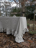 Ruffled Linen Tablecloth - Handmade Ruffled Tablecloth - Natural Linen Tablecloth -70x70 Table Cloth - French Prairie Tablecloth 70" Square