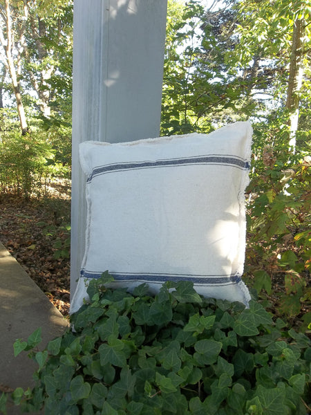 Custom Grain Sack Pillow - Blue Stripe Pillow Cover - Throw Pillows - Grain Sack Fabric - Decorative Pillow - French Country Farmhouse Pillows - Custom Sizes