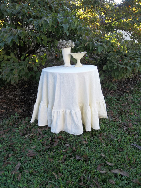 Floor Length Linen Tablecloth - Ruffled Tablecloth - Ruffled Linen Tablecloth - 90" Tablecloth - Wedding Decorations